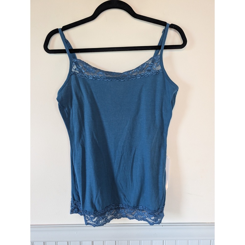 Y2K Lace Trim Cami Tank Top Teal Medium Preppy Layering Elena Gilbert Bella Swan